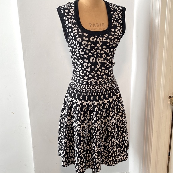 Rebecca Taylor Black White Animal Print Knit Dress Size M - Picture 3 of 6